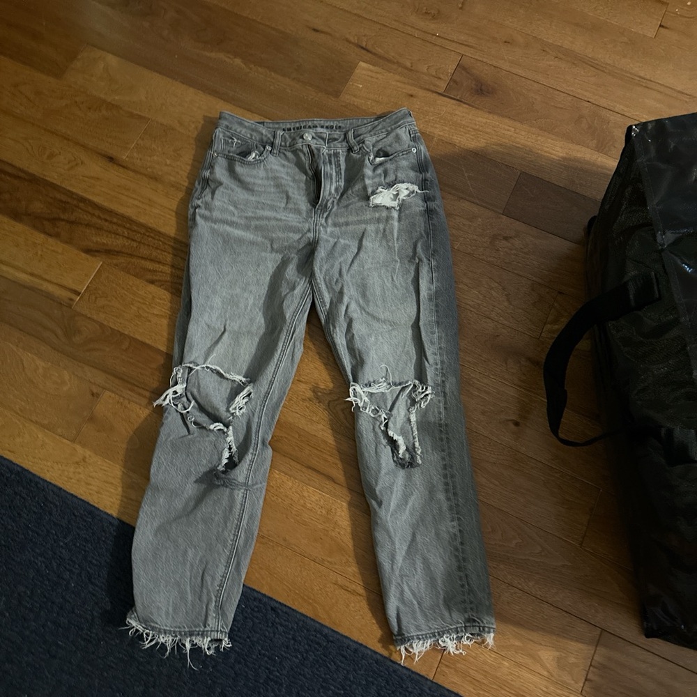 American Eagle jeans, gray, ripped/distressed, size 8 women’s